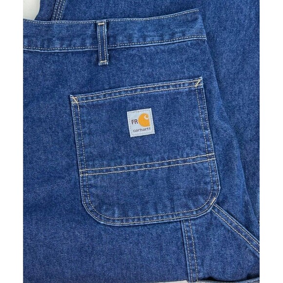 New Carhartt Mens Flame Resistant Signature Denim Dungaree FRB13 DNM 42 x 33 - Picture 6 of 16